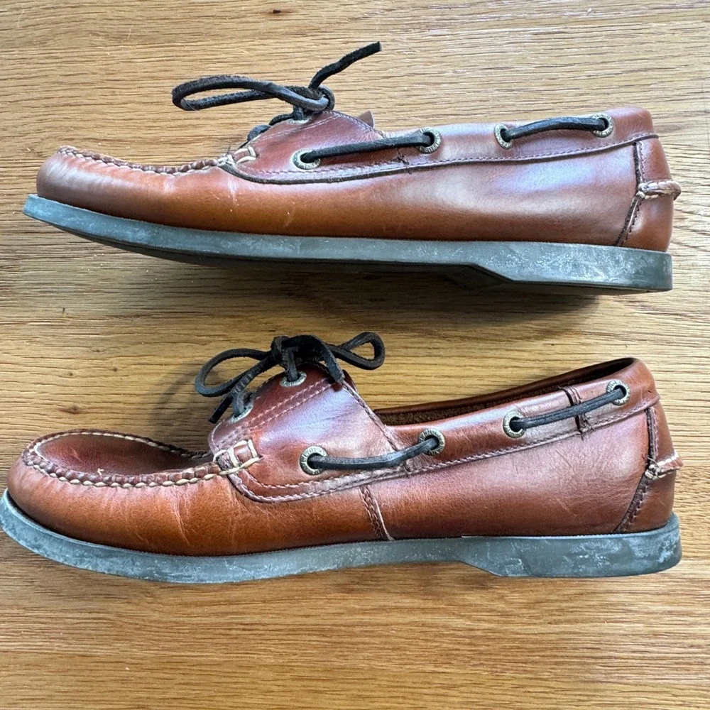LL Bean Mens Brown Leather Casco Bay Boat Shoes Moc Toe Loafers Size 10 EE